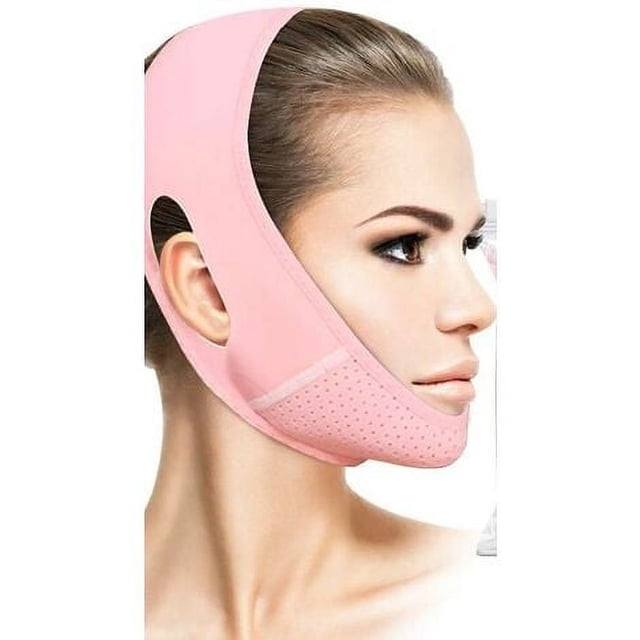 Mascarilla adelgazante reutilizable de 1 pieza para eliminar la papada, lifting facial en forma de V, color rosa RUIOIU