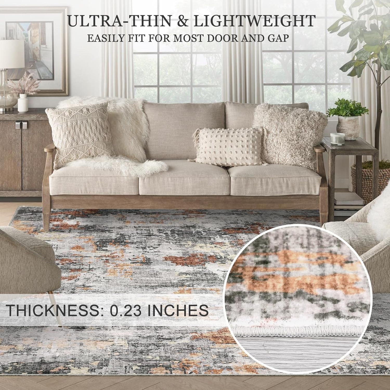 2x6 Runner Rug, Modern Abstract Washable Hallway Runners for Kitchen Laundry Room, Ultra-Thin Soft Non-Slip Rug Runners for Entryway Bedroom (Grey/Rust, 2'x6')