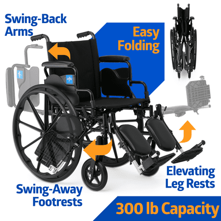 Medline Lightweight Wheelchair for Adults With Swing-Back, Desk-Length Arms, Elevating Leg Rests, 20" x 16"D Seat
