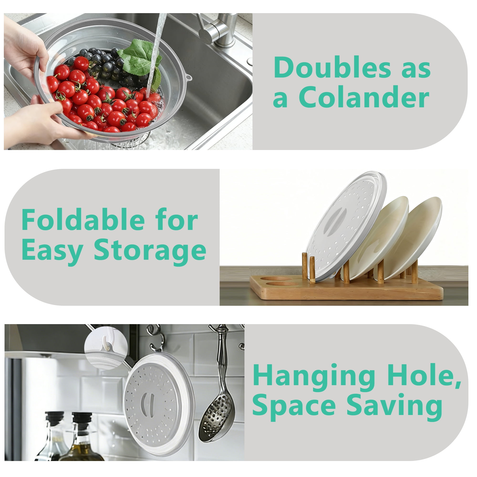 Collapsible Microwave Splatter Cover for Food, Foldable Microwave Food Cover with Steam Vents, Kitchen Plate Cover, Dishwasher Safe