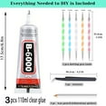 thumbnail image 2 of B6000 Adhesive Rhinestones Glue for Crafts, 3PCS 110ml / 3.7 fl oz B6000 Clear Glue with 5 Dotting Pen Tool, Wax Pencil and Tweezer, Jewelry Glue for DIY Craft Makeup Shoes Jewelry Making Nail Art, 2 of 9