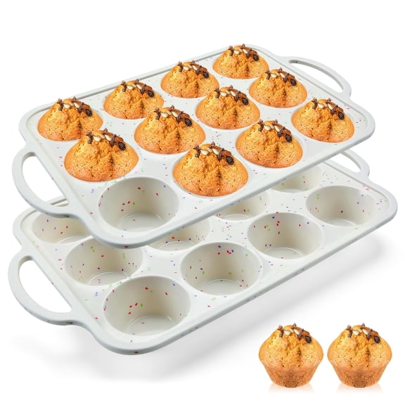 Yilush 2Pack Silicone Muffin Pan for Baking with Metal Reinforced Frame, 12 Cup Regular Size Cupcake Pan, BPA Free Silicone Muffin Tray, Cupcake Baking Pan Bite Molds for Oven Dishwasher Safe