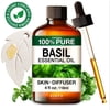 Kukka Basil Essential Oil with Aromatherapy Stone - 100% Pure Plant-Powered for Diffuser, Aromatherapy, Massage & DIY Crafts - 4 fl oz