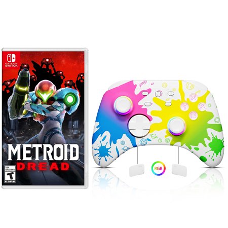 Metroid Dread Game Disc and Upgraded Switch Pro Controller for Nintendo Switch/OLED/Lite, Wireless Switch Remote for PC/IOS/Android/Steam Pink