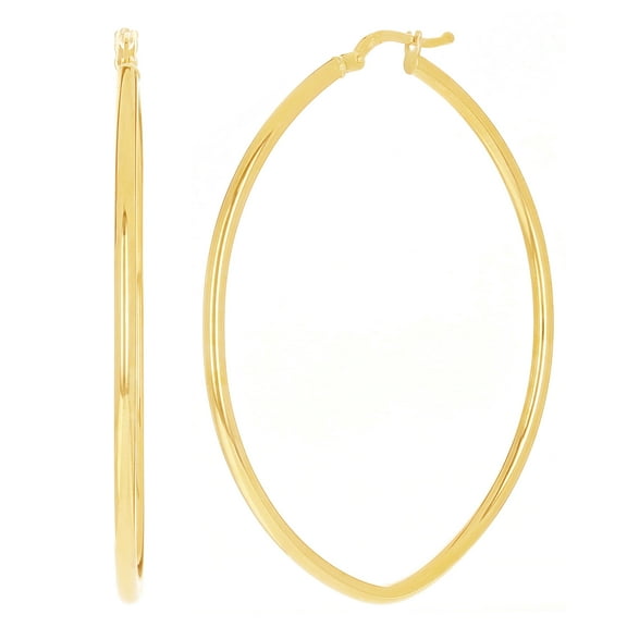 Italian 14k Yellow Gold High Polish Oval Hoop Earrings 2" 2mm 2.9 grams