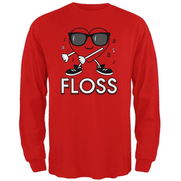 Valentine's Day Floss Flossing Dancing Heart Mens Long Sleeve T Shirt Red X-LG
