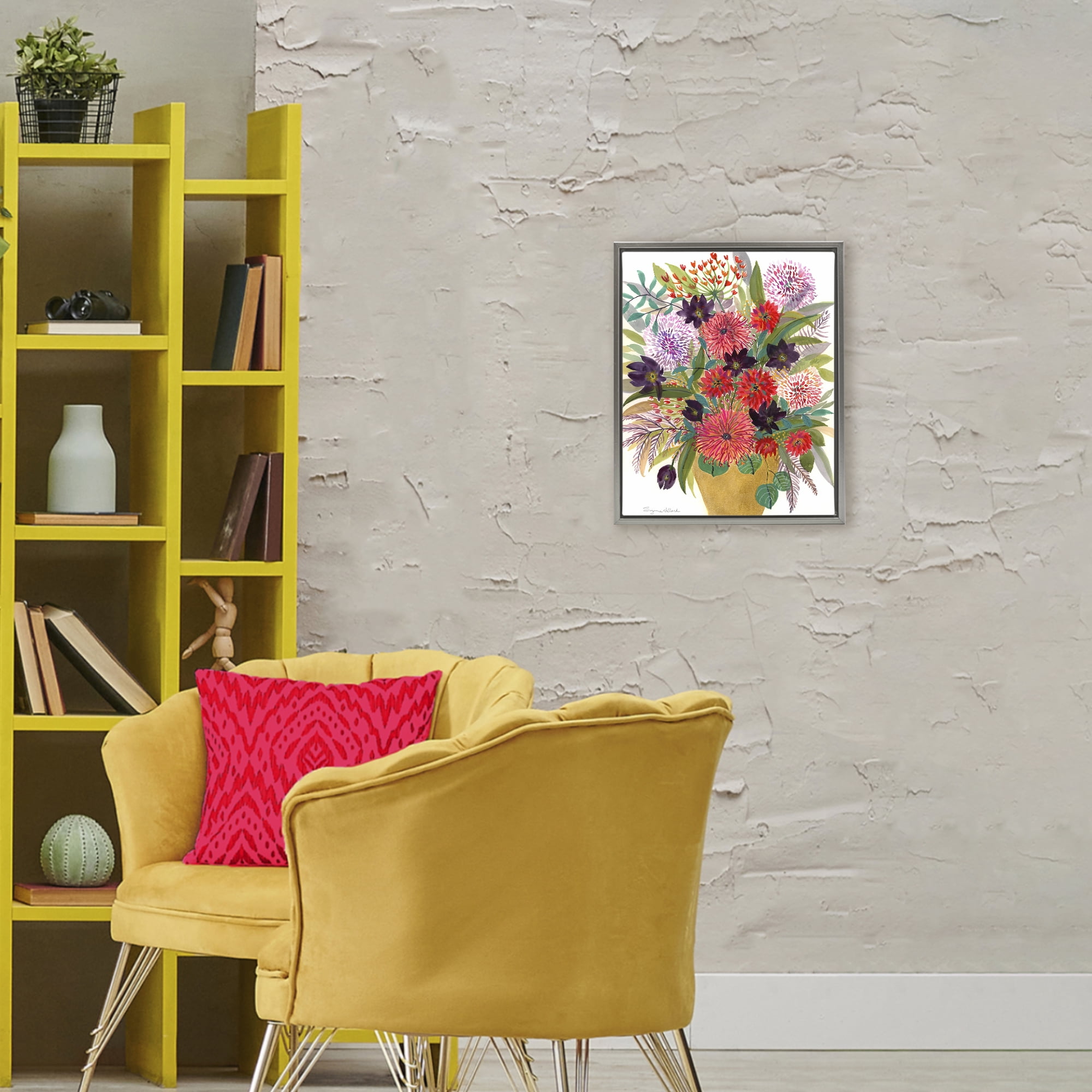Stupell Industries Celebration Flower Bouquet Gray Framed Floater Canvas Wall Art, design by Suzanne Allard