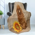 thumbnail image 4 of Poodle Soft Flannel Fleece Throw Blanket, Sunflower and Dog on a Wooden Background, Cozy Plush for Indoor and Outdoor Use, 70" x 90", Pale Brown Marigold, by Ambesonne, 4 of 5
