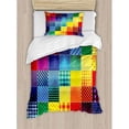 thumbnail image 3 of Abstract Queen Size Duvet Cover Set, Rainbow Colored Square Shaped Diverse Patterns with Diagonal Forms Geometric, Decorative 3 Piece Bedding Set with 2 Pillow Shams, Multicolor, by Ambesonne, 3 of 3