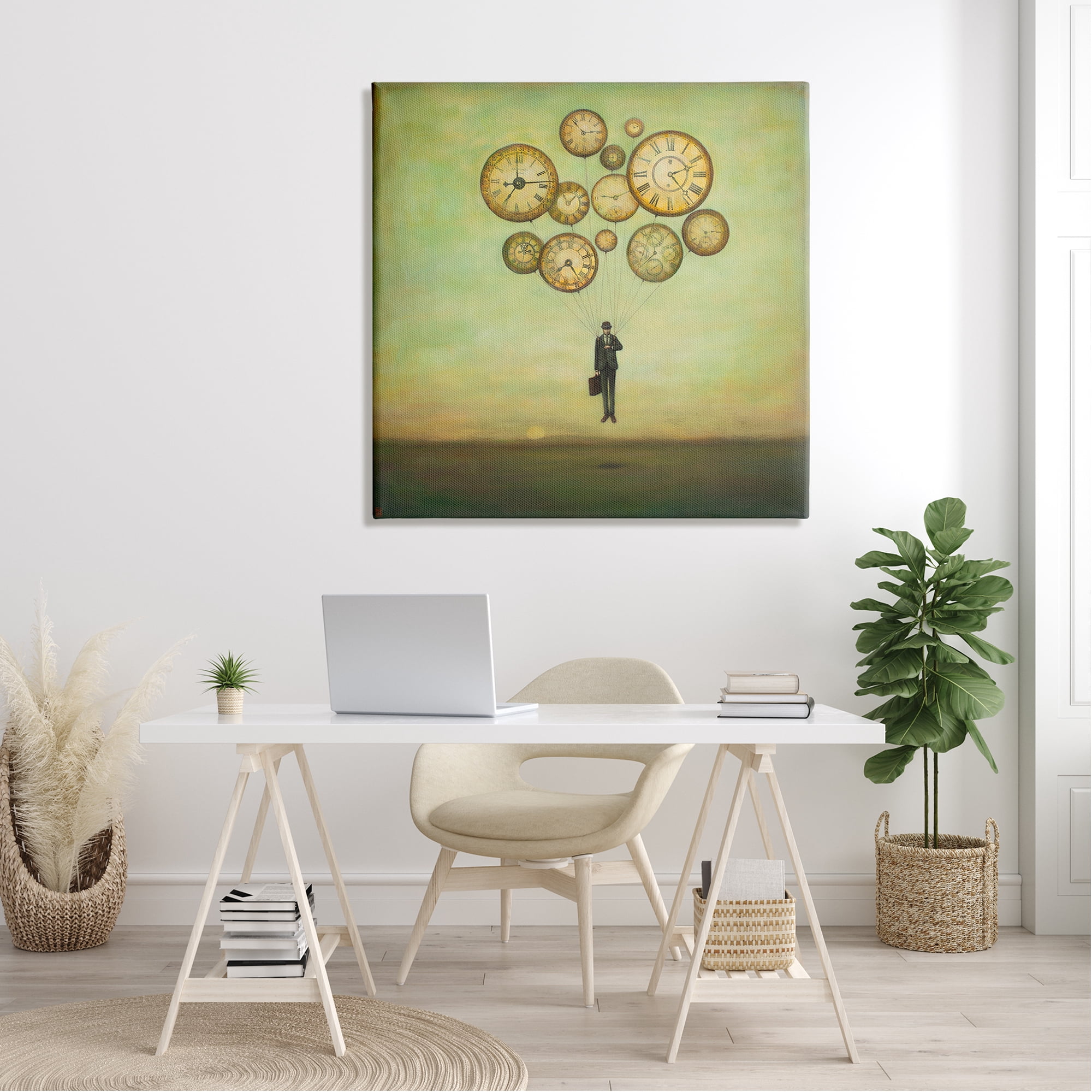 Stupell Industries Surreal Analog Clocks Balloons Floating Businessman Suit Canvas Wall Art, 36 x 36, Design by Duy Huynh