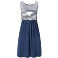 thumbnail image 3 of Franhais Women Nursing Dress, Sleeveless/Short Sleeve Crew Neck Striped/Solid Patchwork Breastfeeding A-line Dress, 3 of 3