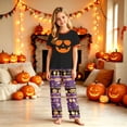 thumbnail image 2 of Halloween Family Pajamas Set Long Sleeve Crew Neck, Soft Matching Halloween Pajamas with Sunglasses Pumpkin & Candy Stripe Print, Festive Family Halloween Pajama Set, 2 of 7
