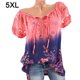 thumbnail image 1 of Blusa Camisa estampada de manga corta con cuello en V Blusa suelta Mujer Top de verano, Rojo claro, 5XL kenally AP001925-48, 1 of 7