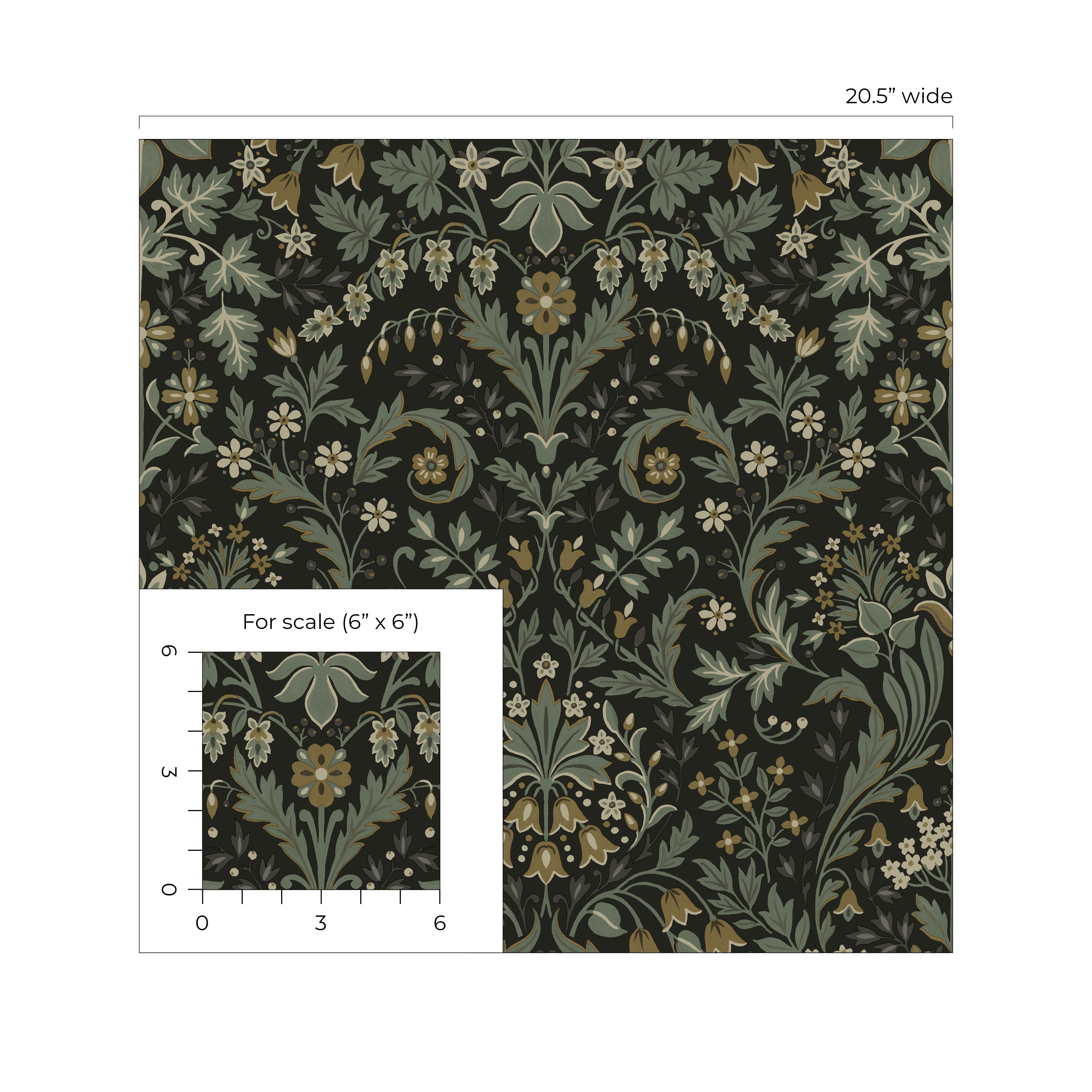 NextWall Ebony & Sage Filigree Floral Peel and Stick Wallpaper - 20.5 in. W x 9 ft. L Roll