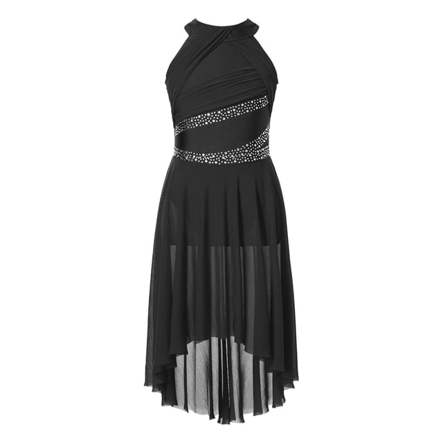 MSemis Jupe Justaucorps Sans Manches en Strass Brillant pour Filles Moderne Contemporain Noir 6