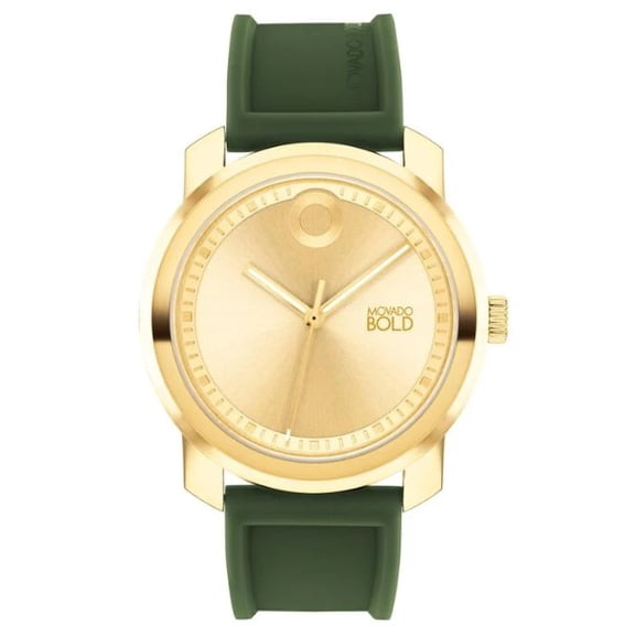 MOVADO BOLD 3601037 TREND PROPEL GOLD DIAL GREEN SILICONE STRAP MENS WATCH