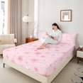 thumbnail image 4 of Castle Fairy Teens Children Pink Flower Cherry Blossom 3Pcs Twin Sheet Sets,Botanical Plants Twin Fitted Sheet,Chic Floral Sakura Breathable Flat Sheet,Ultra Soft Home Decor, 4 of 7