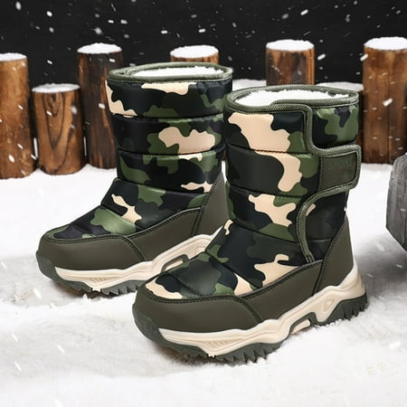 

ZMHEGW Children Shoes Camouflage Snow Girls Boys Outdoor Waterproof Warm Cotton Snow