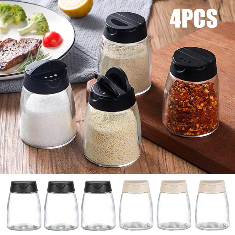 Glass Spice Jars Double Lids Seasoning Shakers Glass Bottles Spice Shakers Sifter Barbecue Salt & Pepper Shaker Container 8PCS） 