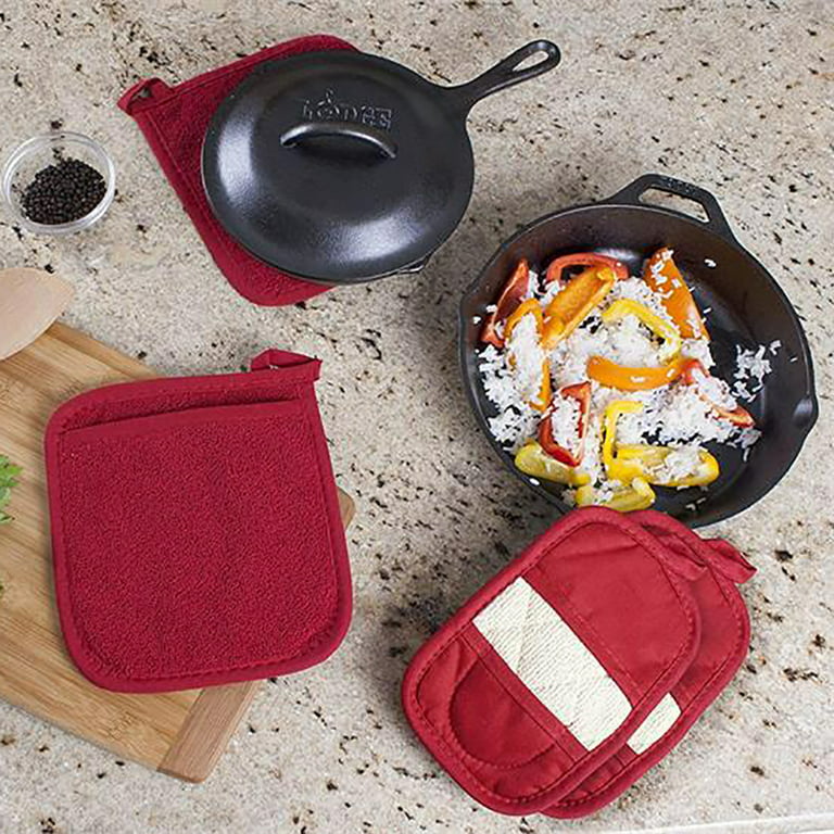 RAPHARY 2 Pack Cotton Pocket Pot Holder Set Kitchen Heat Resistant  Potholder Machine Washable Terry Cloth Potholders Bulk Oven Mitts Plain Hot  Pads for Baking Cooking (Red) 