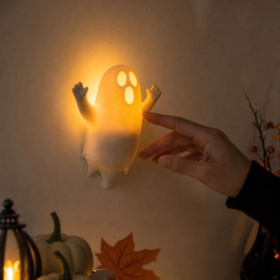 AURIGATE Halloween Ghost Candle Holders with LED Tealight, 4.8 in Spooky Sculptural Decor for Tabletop Mantel Shelf