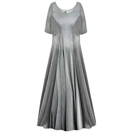Large Petite Womens Dress Sparkling Silver Night Short Sleeve Princess Cut