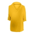 thumbnail image 3 of Womens Tops V Neck Lapel Solid Color Cotton Linen Loose Hooded Top T Shirt Short Sleeve T Shirt, 3 of 6