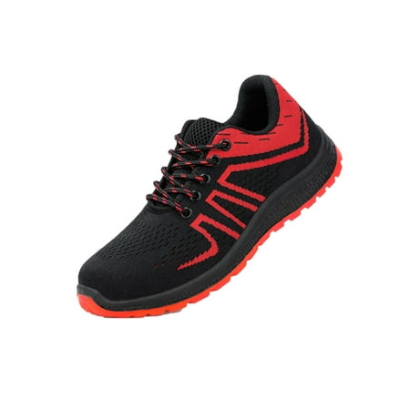 

Woobling Unisex Working Sneaker Slip Resistant Work Boots Steel Toe Safety Shoe Construction Shoes Comfort Protection Ankle Boot Bresthable Heavy Duty Red Black 9.5