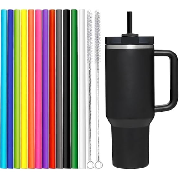 Reusable Straws for Stanley 40 oz 30 oz Tumbler, 12 in Long Hard Plastic Tumbler Straws, 12 Colors Replacement Straw for Stanley Owala 40 oz Cups, Half Gallon Bottles, Plus 2 Brush