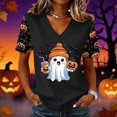 thumbnail image 2 of Qwertyu Womens Halloween Shirts Plus Size Funny Ghost Pumpkin Print Short Sleeve V Neck Halloween Tshirts Casual Cute Halloween Tops Black S, 2 of 2