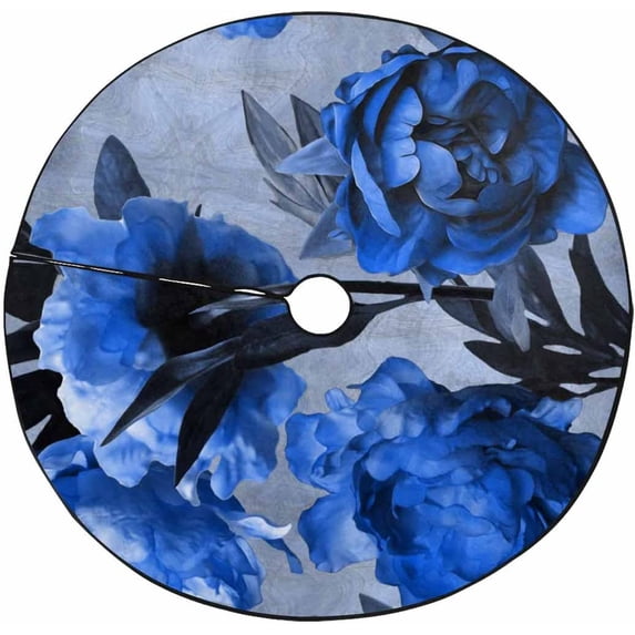 FMSHPON Blue Peonies Xmas Christmas Tree Skirt Stand Mat for Holiday Party Decoration Indoor Outdoor 36 inches