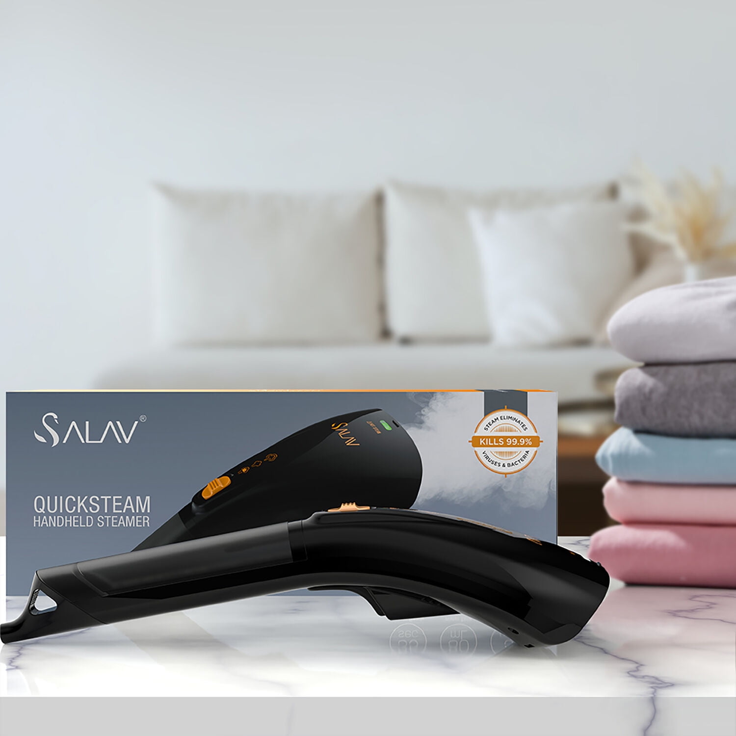 SALAV® HS-04 Quicksteam Hand Held Garment Steamer with Dual Steam Settings and No-Drip System, 1000 watts, Black