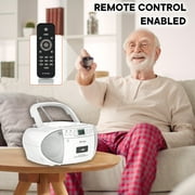 Boombox CD and Cassette Player,Casette Tape Recorder with Remote,AM FM Radio, USB Playback with Earphone Jack, 5.1V Bluetooth Speaker, Battery Operated or AC Powered for Home