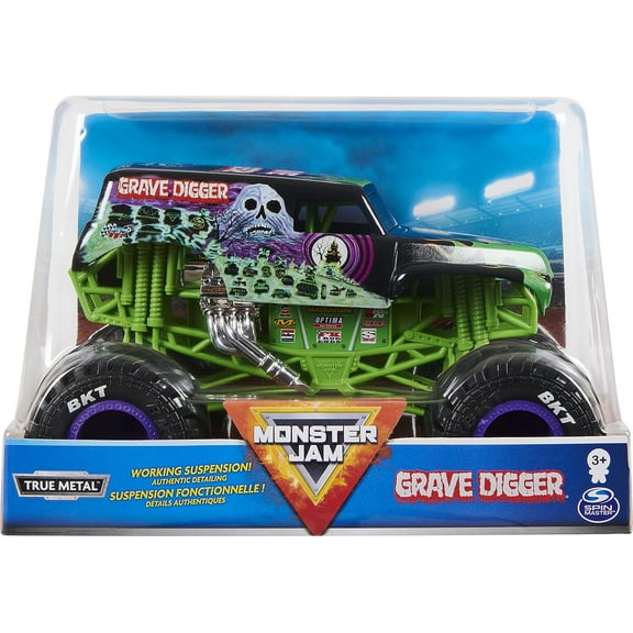Monster Jam Official Grave Digger Monster Truck - Grave Digger Collector 1:24 Scale Die-Cast Vehicle - Chrome Rims and BKT Tread Tires For Use In All Playsets- Collectible For Fans & Birthday Parties