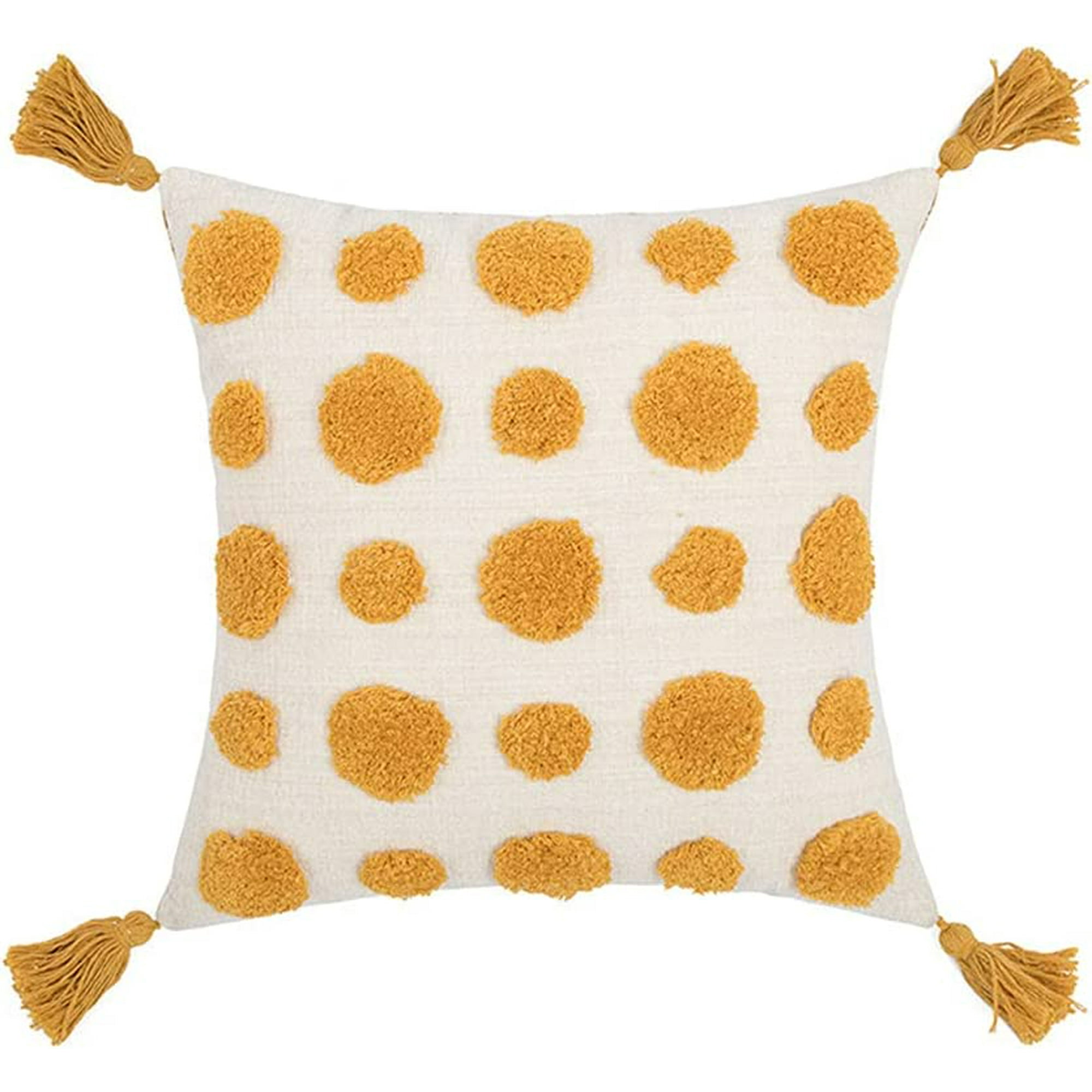 Boho Tufted Decorative Square Throw Pillow Cover with Tassels Geometric Dots Cushion Cover for Couch Sofa Bed Yellow Dots 18 x18 Walmart