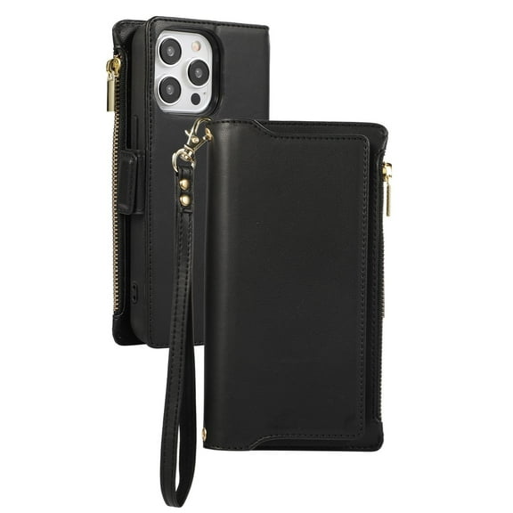 Case For IPhone 16/16 Pro/16 Pro Max/16 Plus, Flip Zipper Wallet Phone Case Magnetic Shoulder Strap Cover Card Holder Detachable Shell