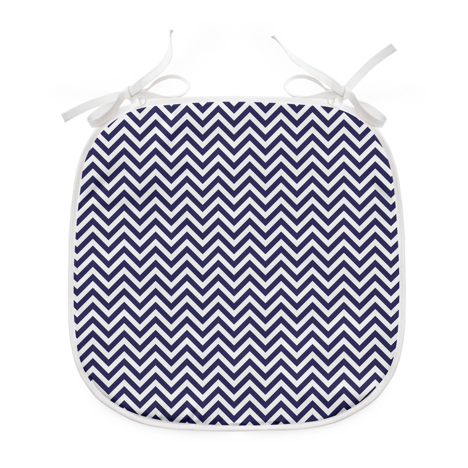 Navy Blue Dining Chair Pad, Vertical Chevron Zig Zag Stripes Pattern in