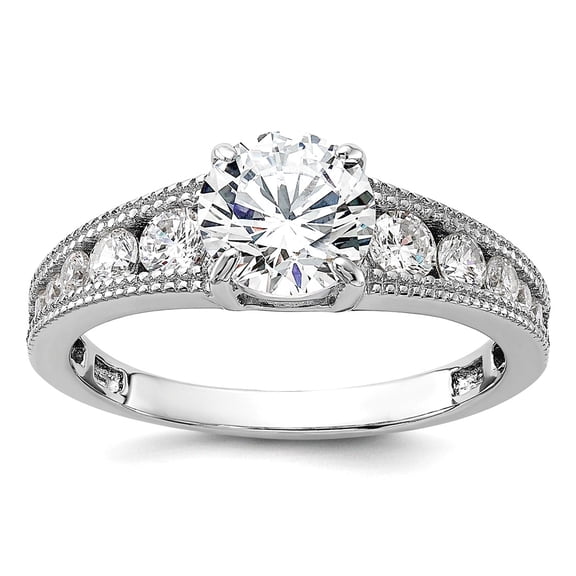 925 Sterling Silver Rhodium Plated 7mm Round Channel Set Cubic Zirconia Engagement Ring Size 7 Engagement Ring for Women