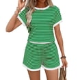 thumbnail image 3 of HAIJIE womens linen set two Piece Easter Sets for Women Summer Spring Lou-nge Sets Travel Vacation Outfits Cap Sleeve Side Slit Wide Leg Pants (Green,XL), 3 of 5
