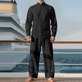 thumbnail image 1 of Ceisia Men's Loose Fit Cotton-Linen Like 2-Piece Set Stand-Up Collar Henley Long Sleeve Shirt with Elastic Waist Wide Leg Pants Gifts, 1 of 4