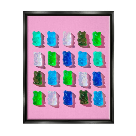 Stupell Industries Gummy Candy Bears Pattern Food & Beverage Painting Black Floater Framed Art Print Wall Art, 17 x 21