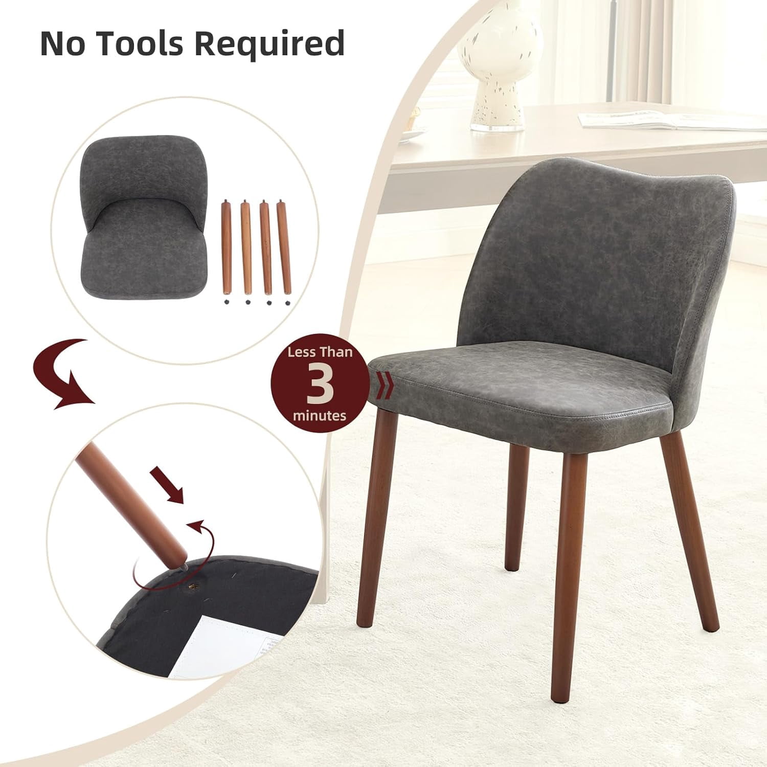 2-pcs Dining Chair,Leather Upholstered Dining Chair with Wood Legs, Wing Backrest, Wooden Kitchen Chair, Kitchen Chairs with Thick Cushions for Dining Room, Living Room