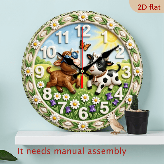 2D Flat10Inch Wooden Wall Clock Colorful Animal And Flower Pattern For Home Office Decor Christmas Gift