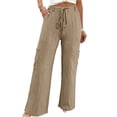 thumbnail image 3 of VBVC Women's Drawstring Stretchy Cargo Pants,Lightweight Wide Leg Trousers For Women,Ladies Breathable Sweatpants with Pockets,Khaki,S-2XL, 3 of 7