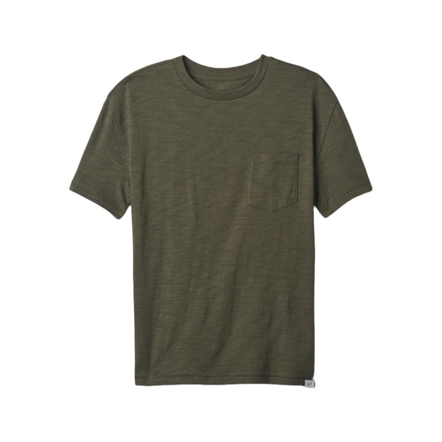 Playera GAP para niño con bolsillo, cuello redondo, negro musgo, talla L