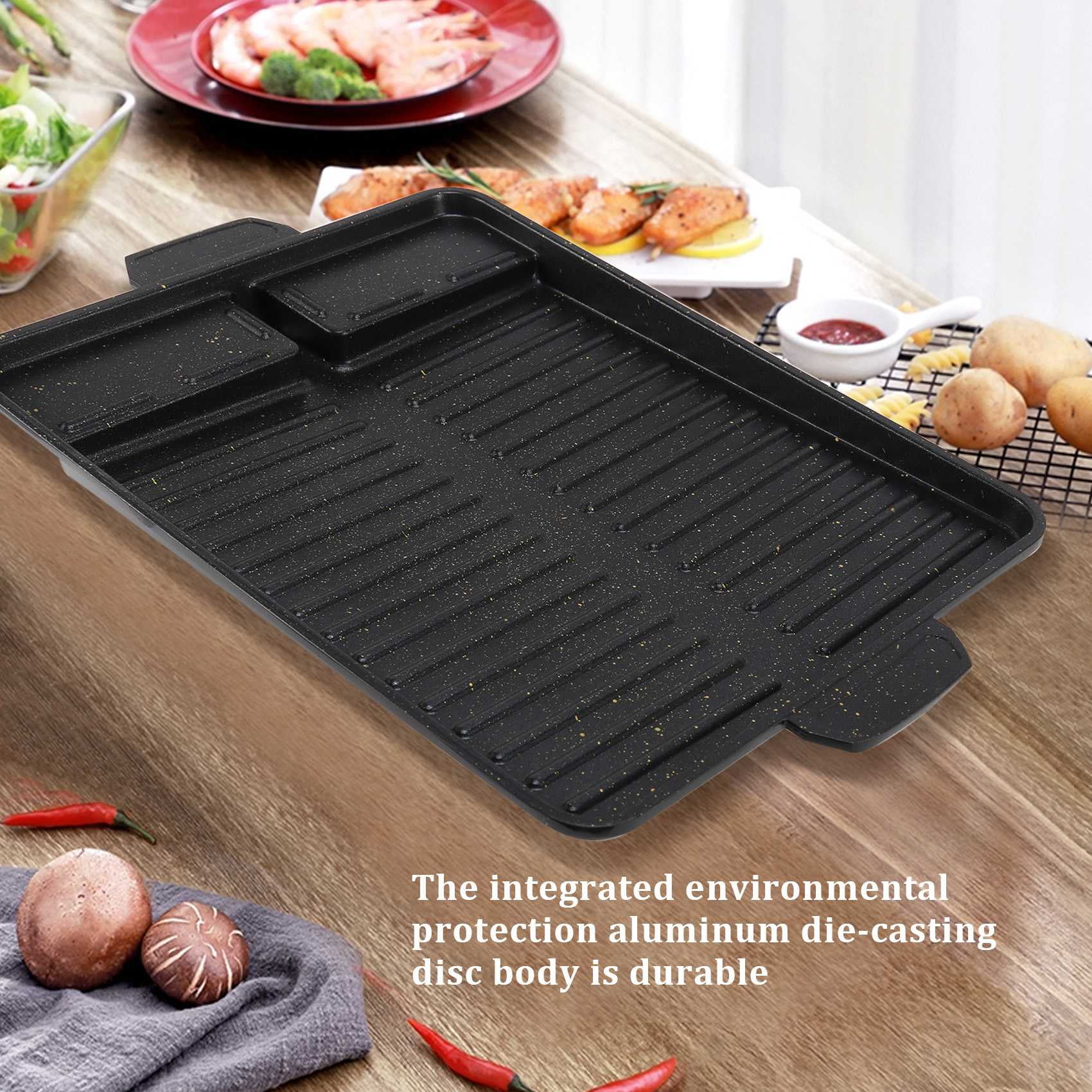 Whoamigo Rectangle BBQ Grill Pan Non Stick Griddle Pan Plate Tray Ridged  Surfaces Housewares for Indoor Outdoor BBQ Gas 