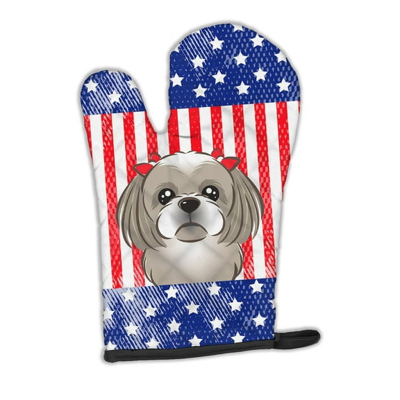 American Flag and Gray Silver Shih Tzu Oven Mitt
