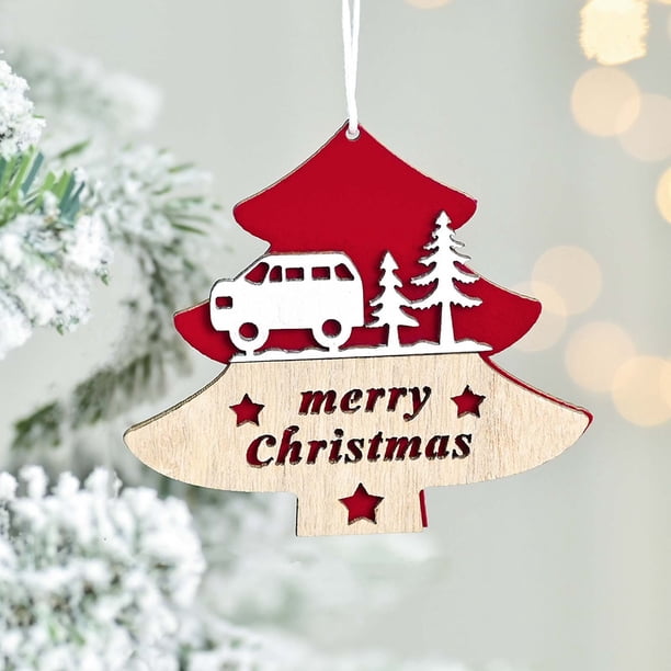 Adorno colgante de madera para árbol de Navidad - Decoración navideña de madera natural para casa, oficina y centro comercial - Decoración colgada festiva