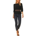 thumbnail image 2 of INSPIRE CHIC Women's Peplum Tops Puff Half Sleeve Smocked Waist Blouse L Black, 2 of 6