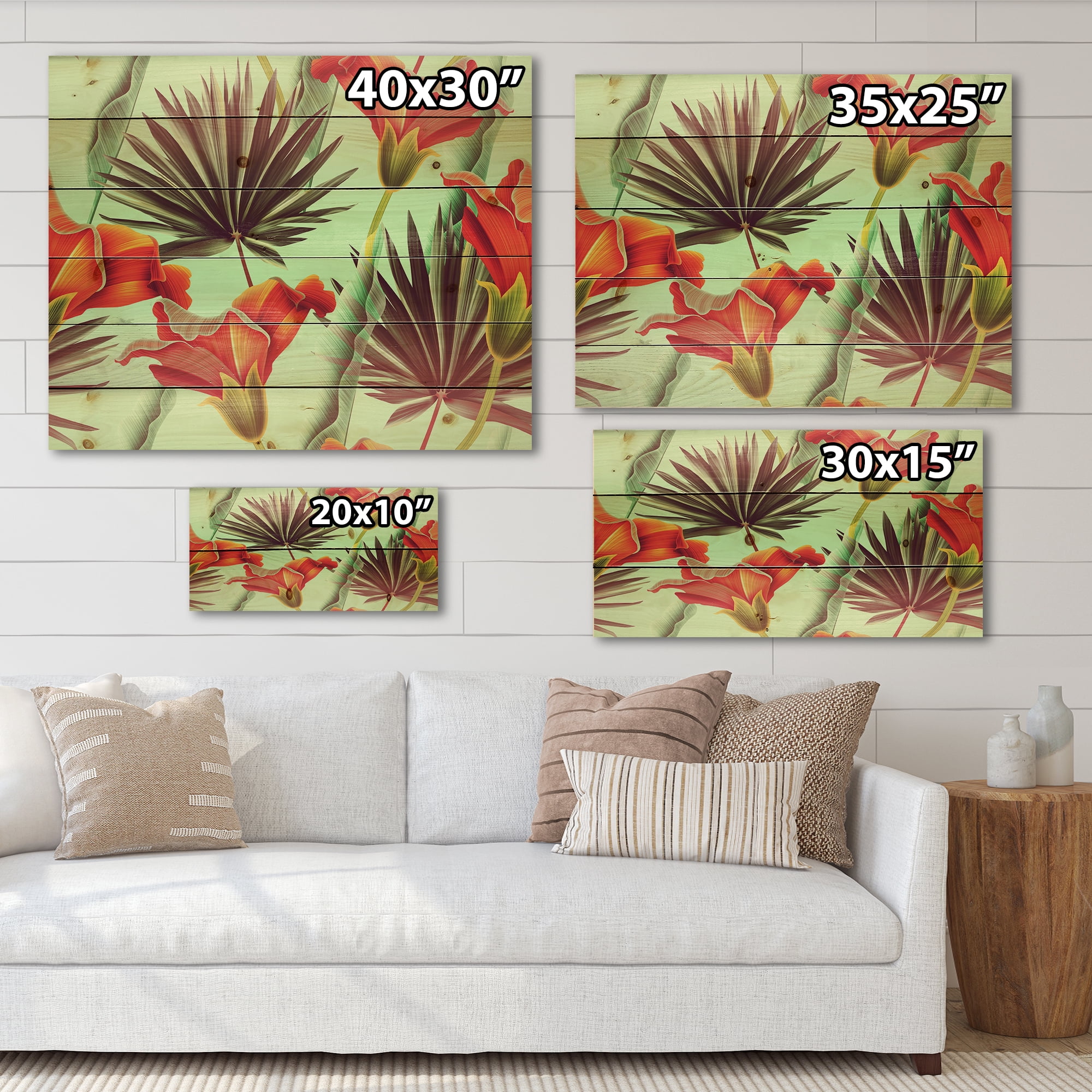 Designart 'VIntage Tropical Flowers VII' Traditional Print on Natural Pine Wood